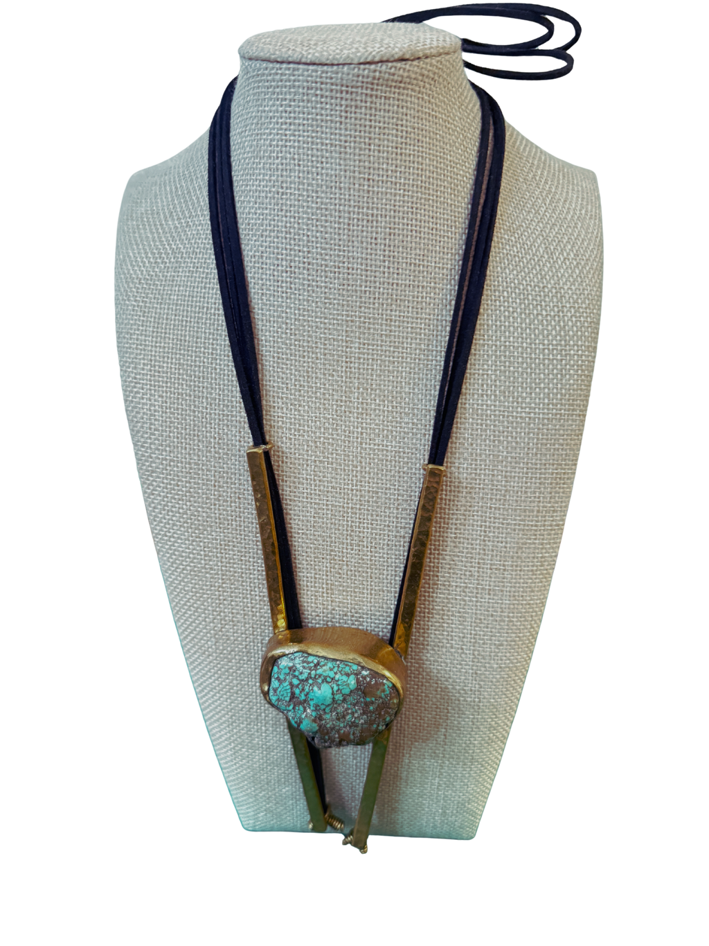 Turquoise Brass Artisan Bolo Tie Necklace Southwestern