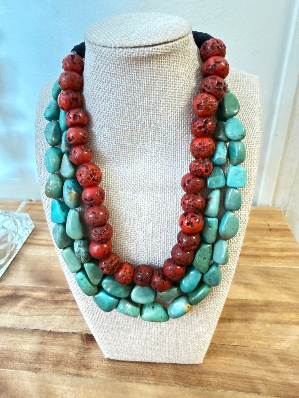 Turquoise Artisan Necklace Two Strander with a 925 Silver Clasp