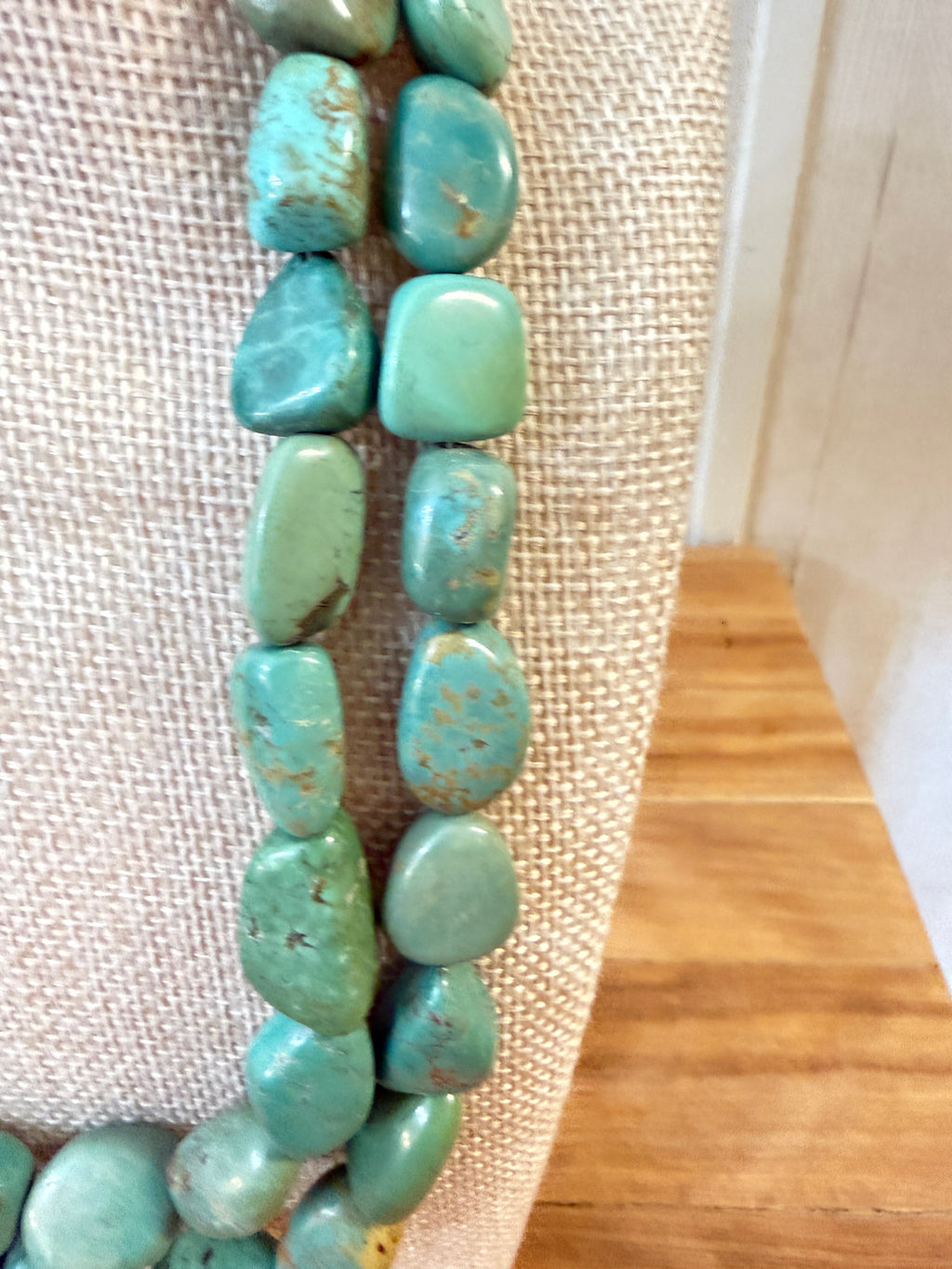 Turquoise Artisan Necklace Two Strander with a 925 Silver Clasp