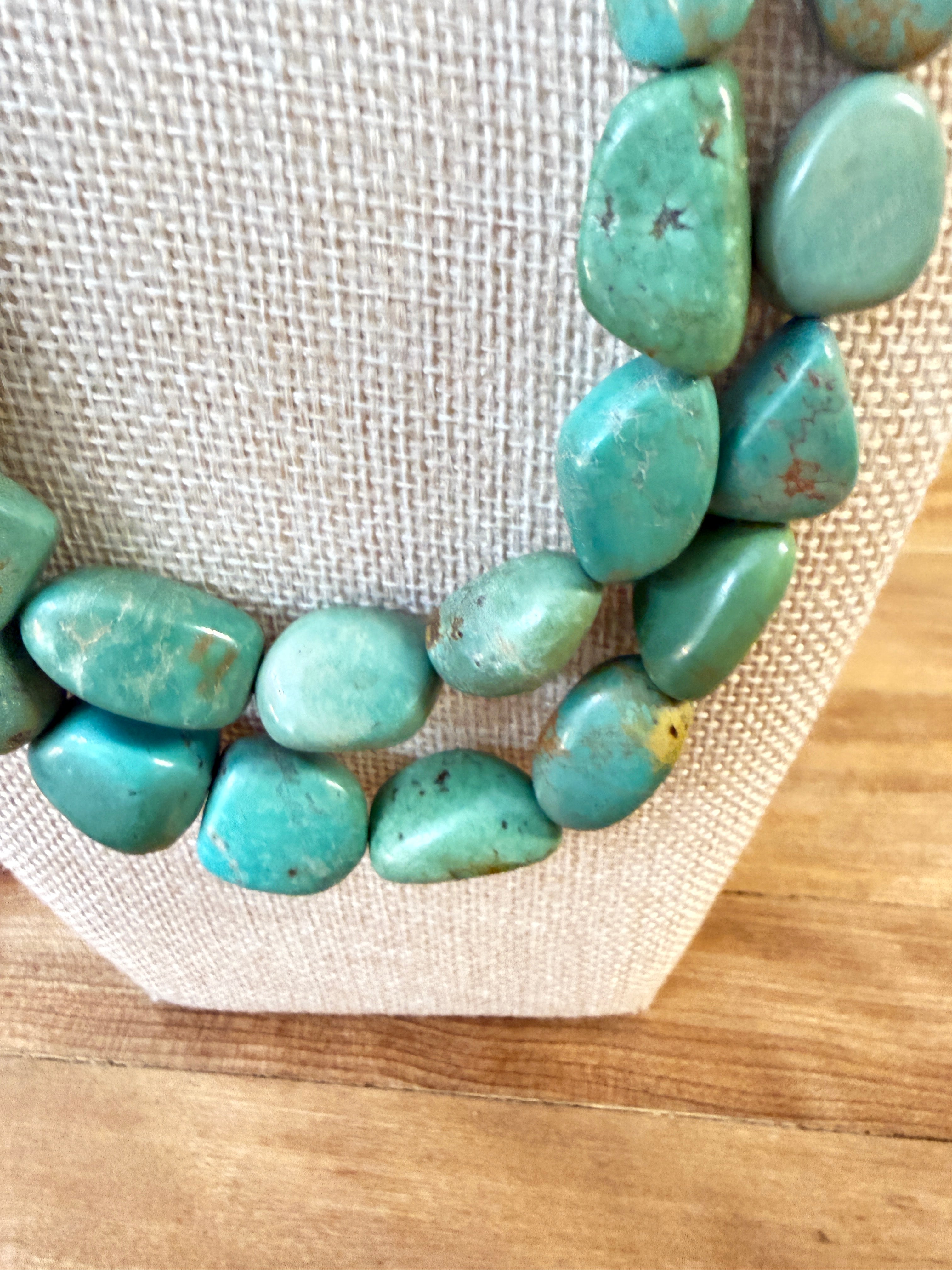 Turquoise Artisan Necklace Two Strander with a 925 Silver Clasp