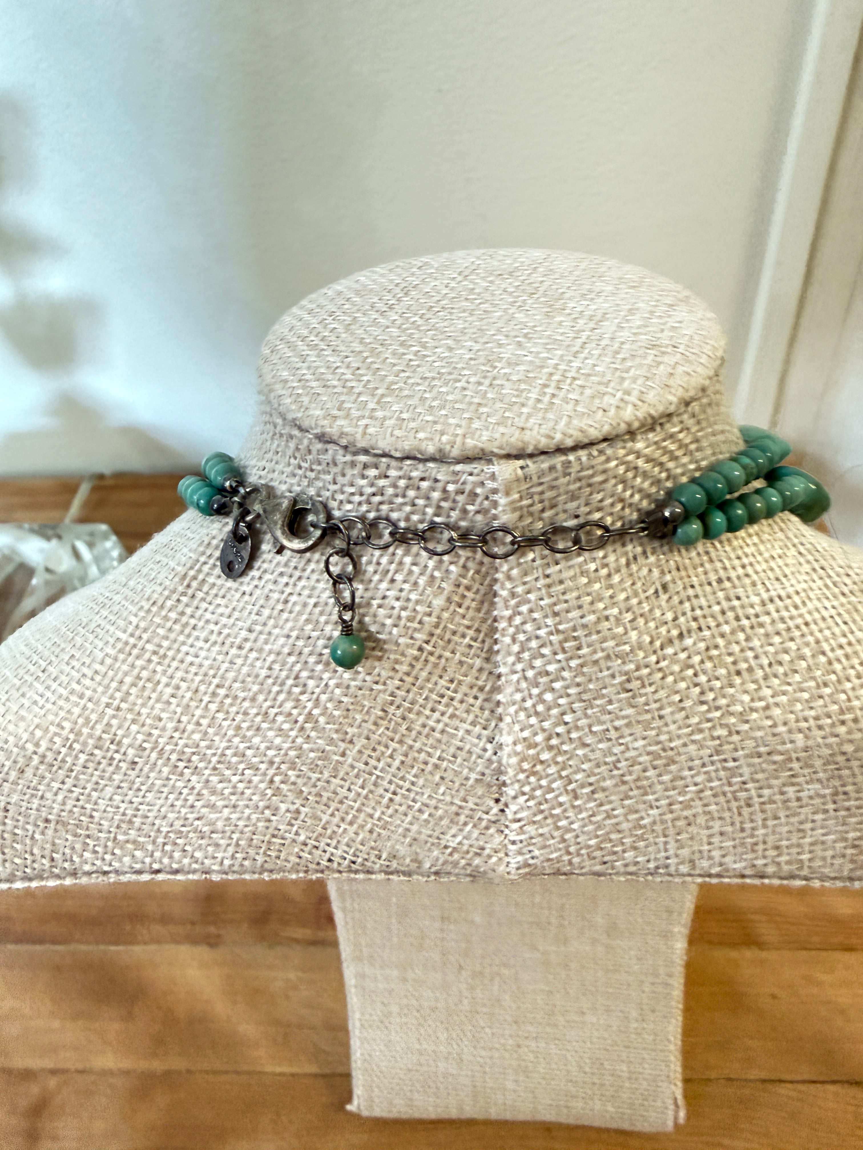 Turquoise Artisan Necklace Two Strander with a 925 Silver Clasp