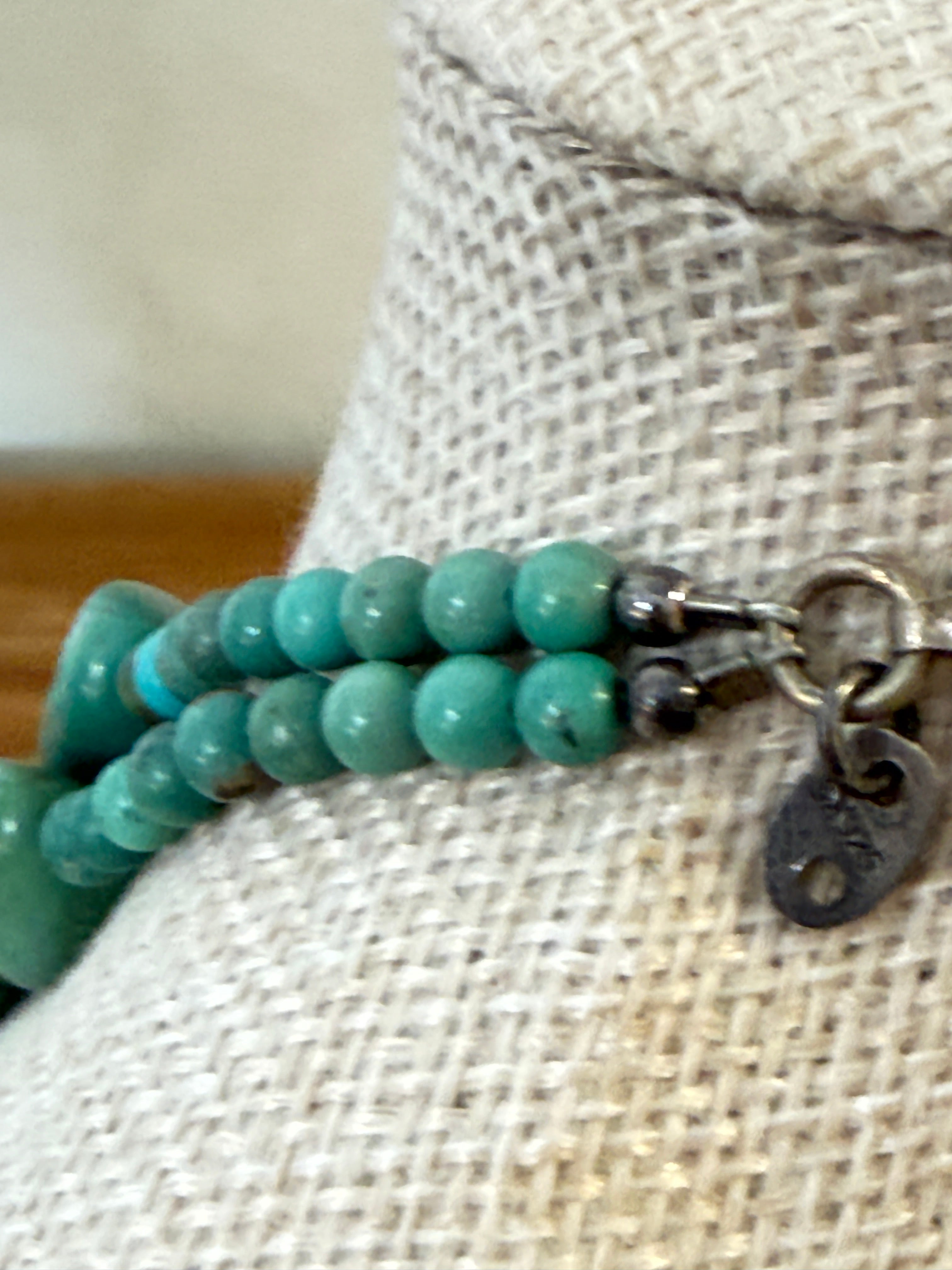 Turquoise Artisan Necklace Two Strander with a 925 Silver Clasp