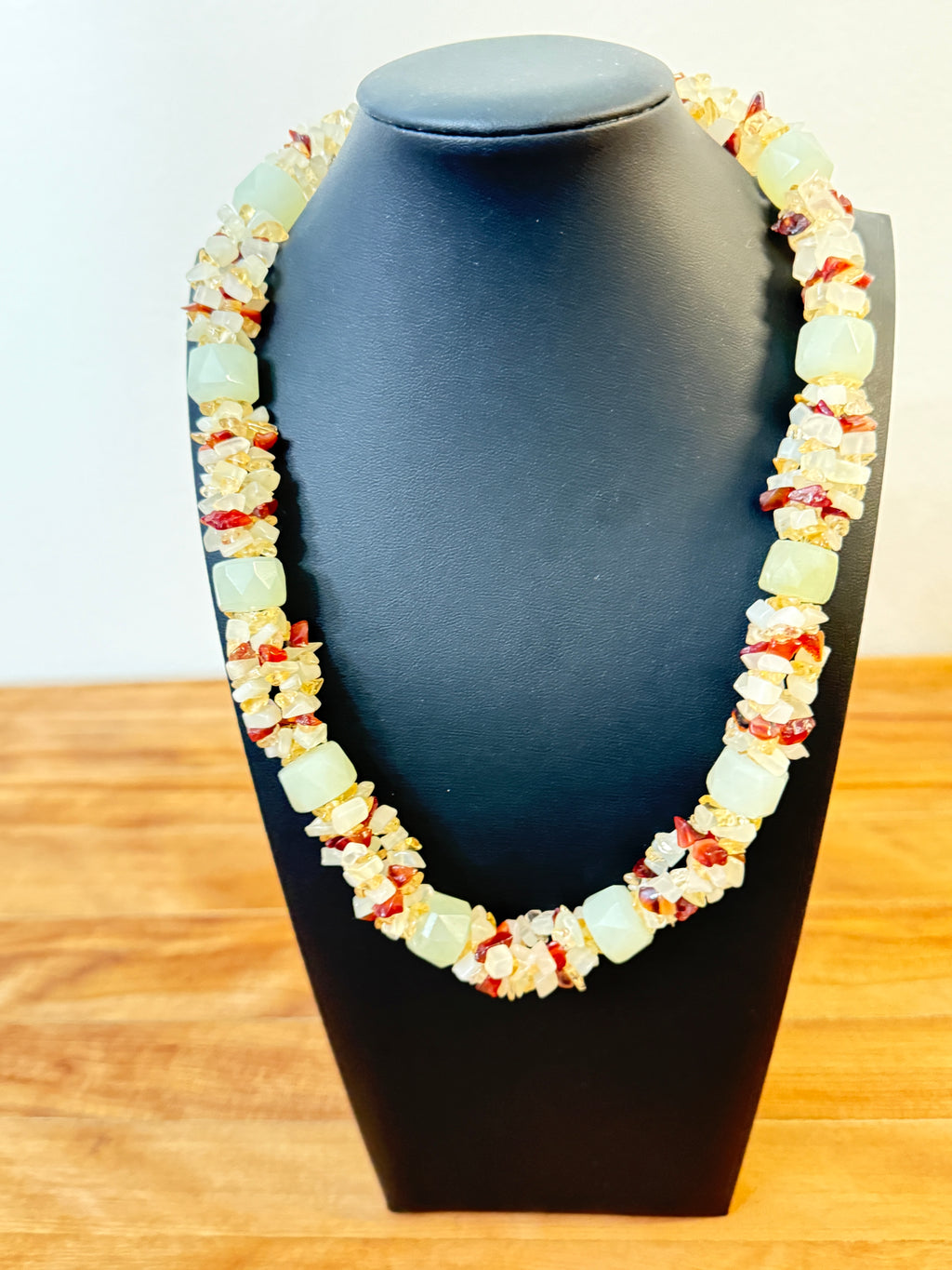 Artisan Opalite, Citrine & Carnelian Choker Necklace Sterling Silver Clasp
