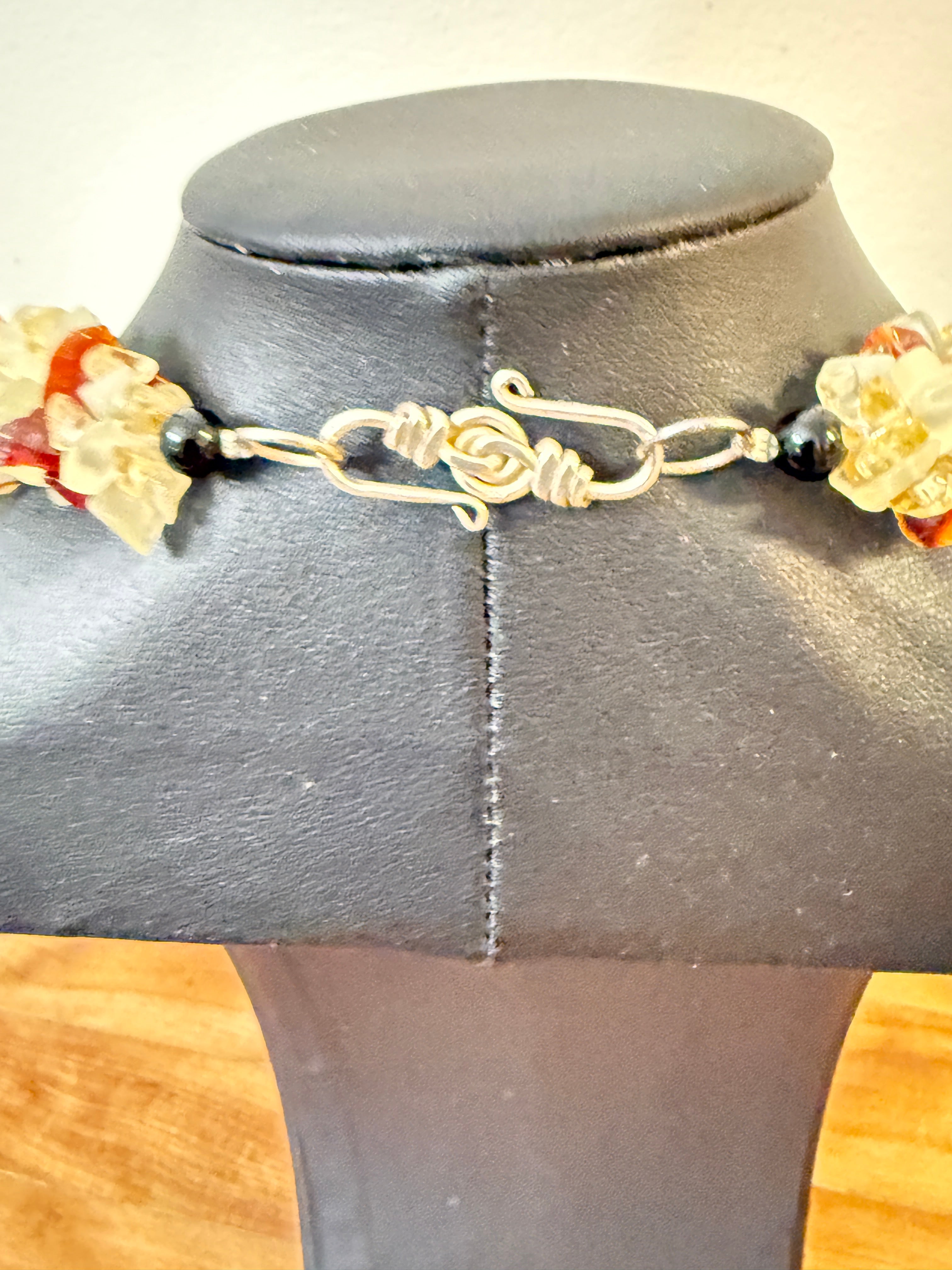 Artisan Opalite, Citrine & Carnelian Choker Necklace Sterling Silver Clasp