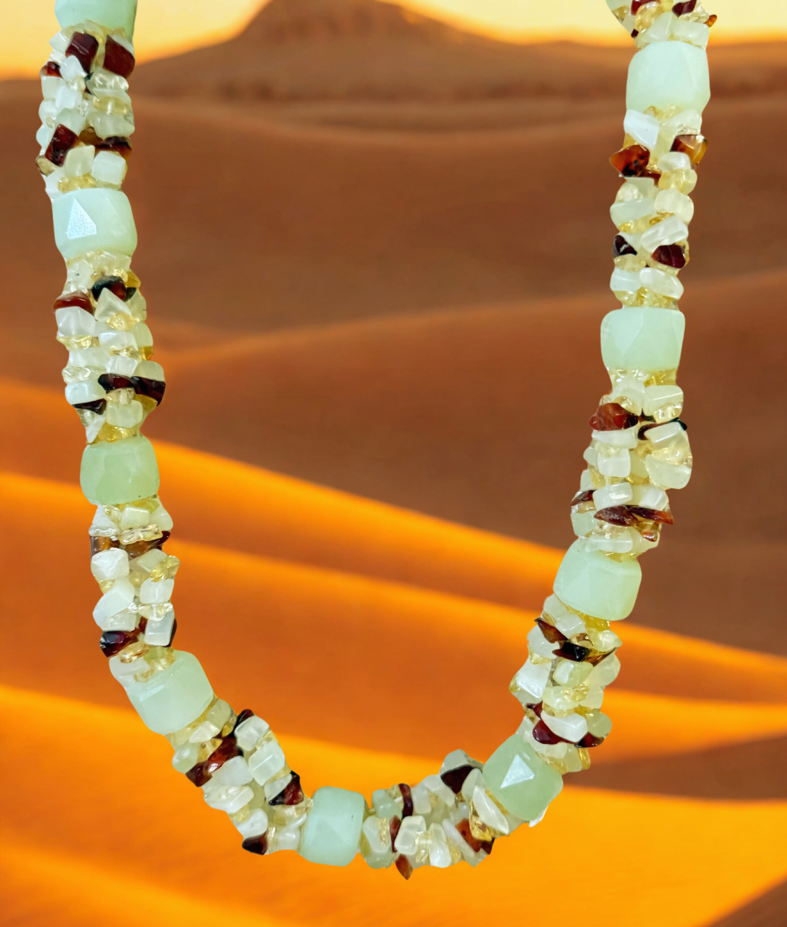 Artisan Opalite, Citrine & Carnelian Choker Necklace Sterling Silver Clasp