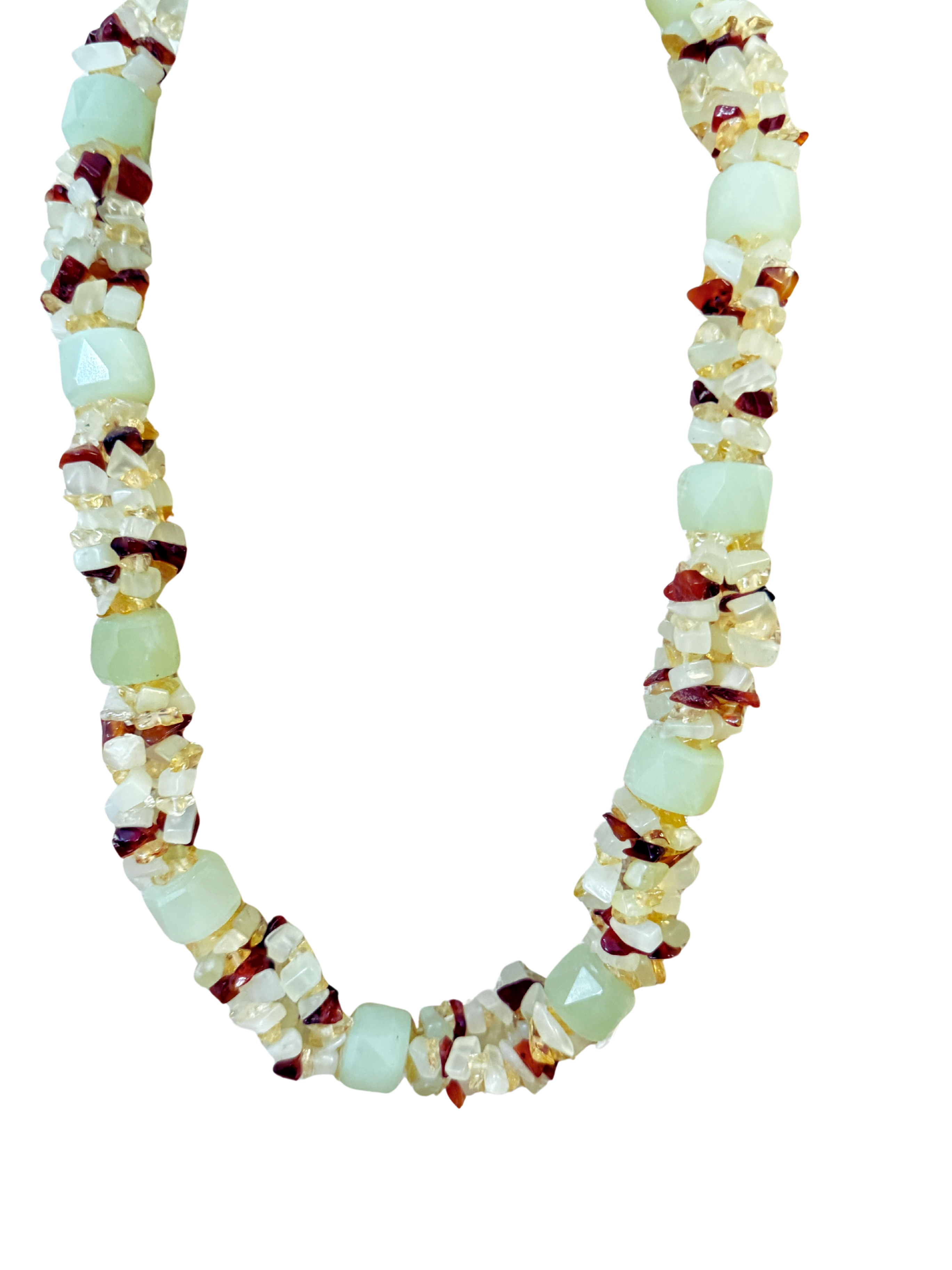 Artisan Opalite, Citrine & Carnelian Choker Necklace Sterling Silver Clasp