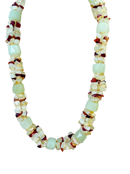 Artisan Opalite, Citrine & Carnelian Choker Necklace Sterling Silver Clasp