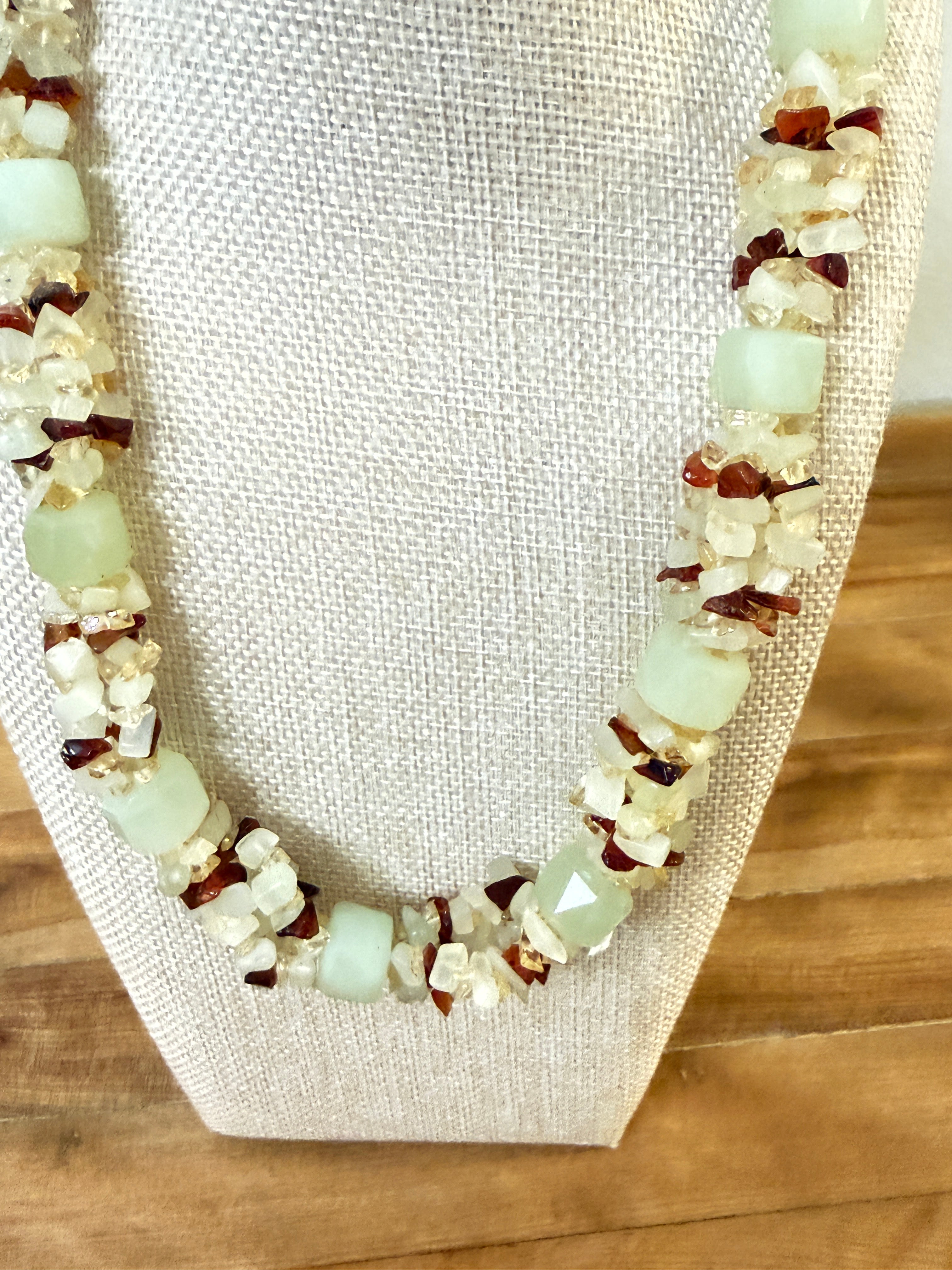 Artisan Opalite, Citrine & Carnelian Choker Necklace Sterling Silver Clasp
