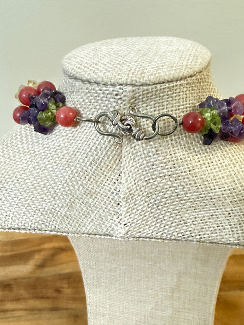 Fruit Salad Choker Necklace Rose & Crackle Quartz, Amethyst, Peridot, Citrine