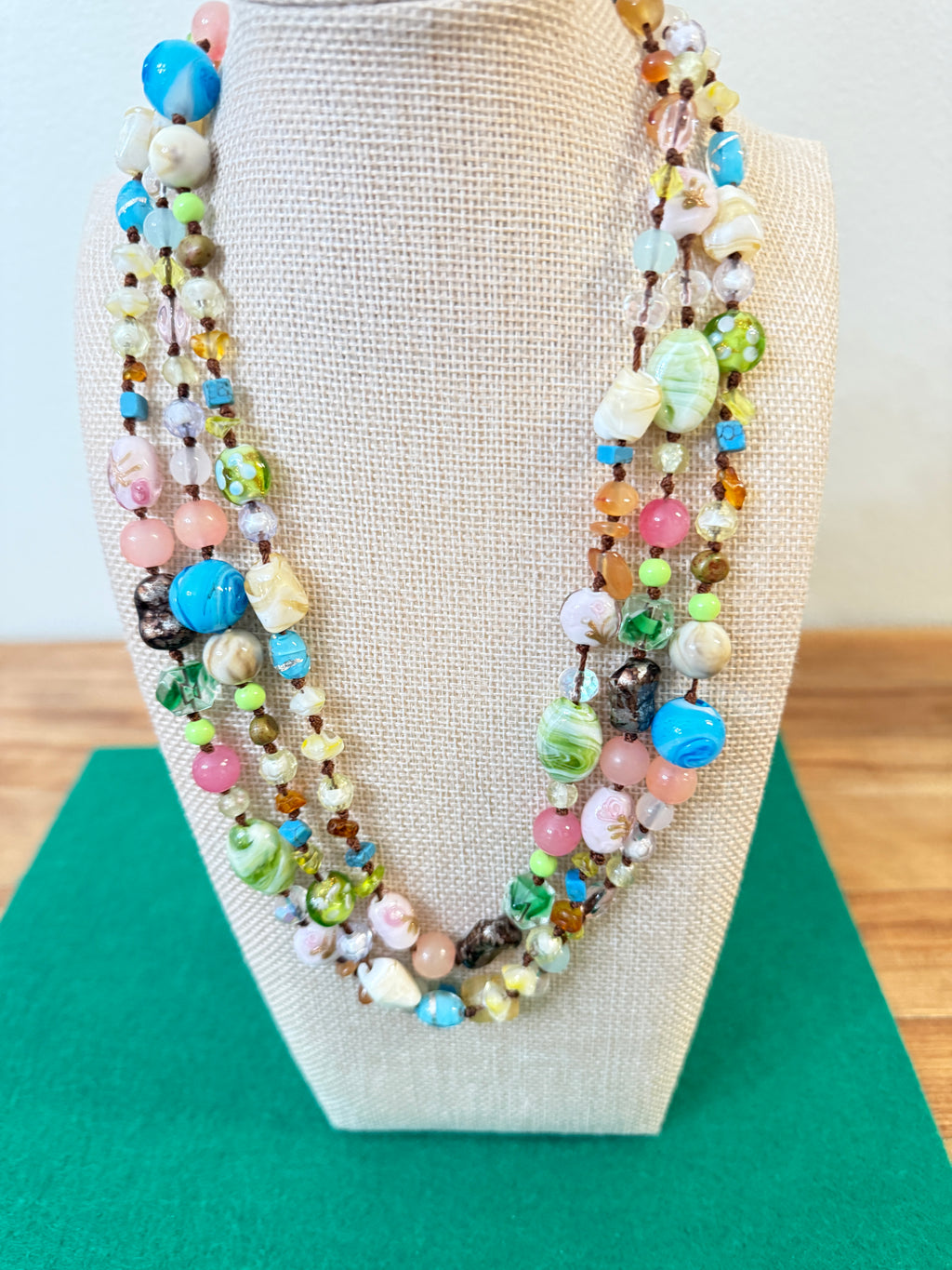 Vintage Art Glass Beaded Necklace Signed Cookie Lee