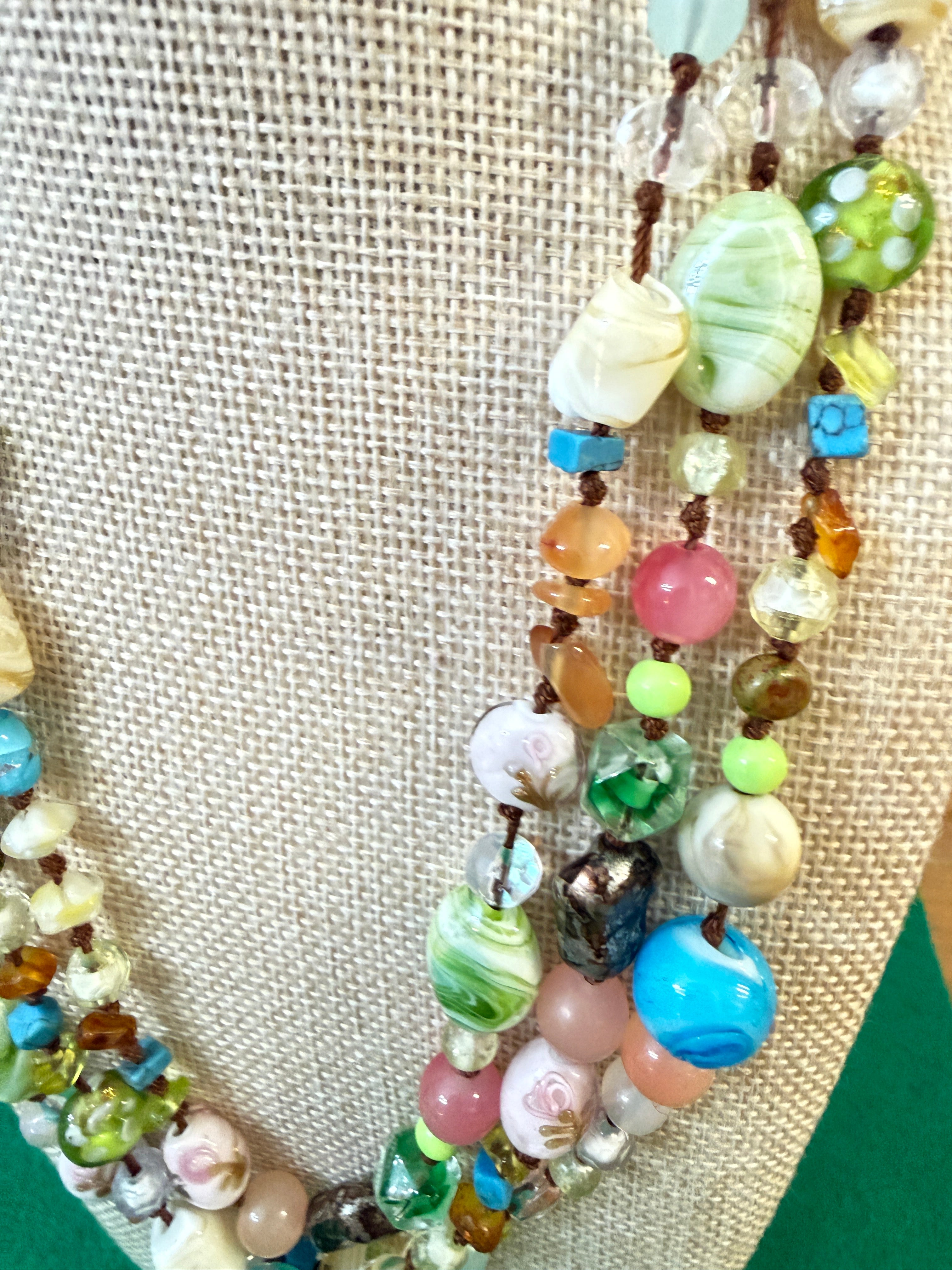 Vintage Art Glass Beaded Necklace Signed Cookie Lee
