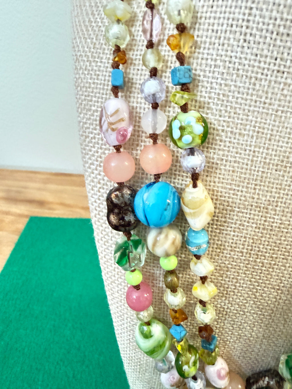 Vintage Art Glass Beaded Necklace Signed Cookie Lee