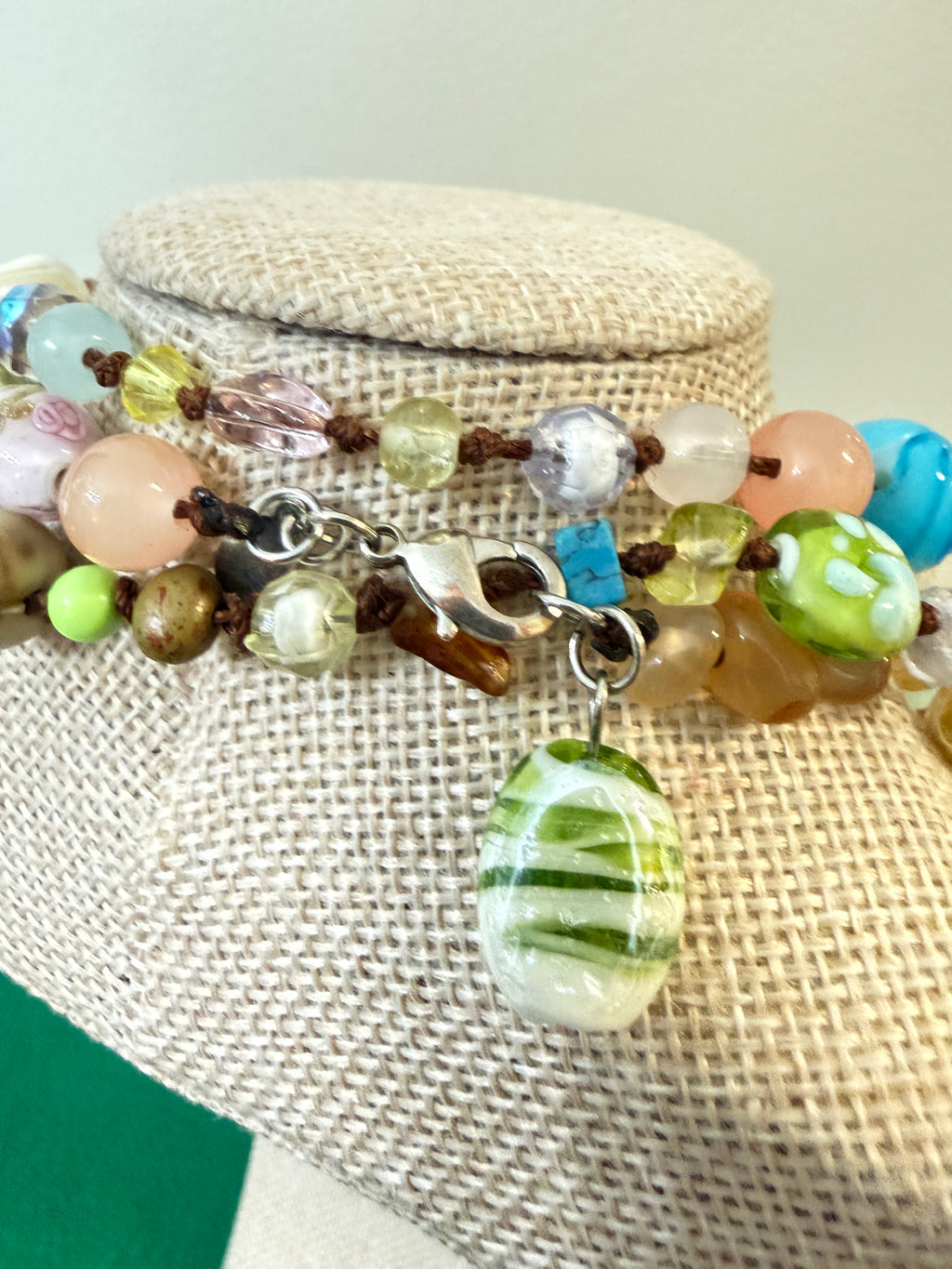 Vintage Art Glass Beaded Necklace Signed Cookie Lee