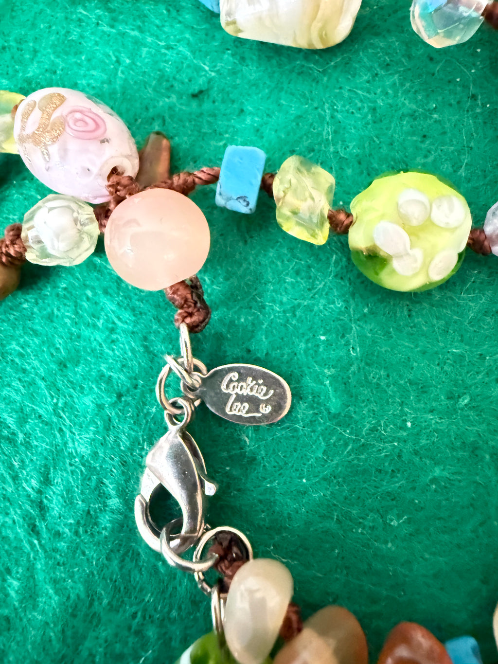Vintage Art Glass Beaded Necklace Signed Cookie Lee