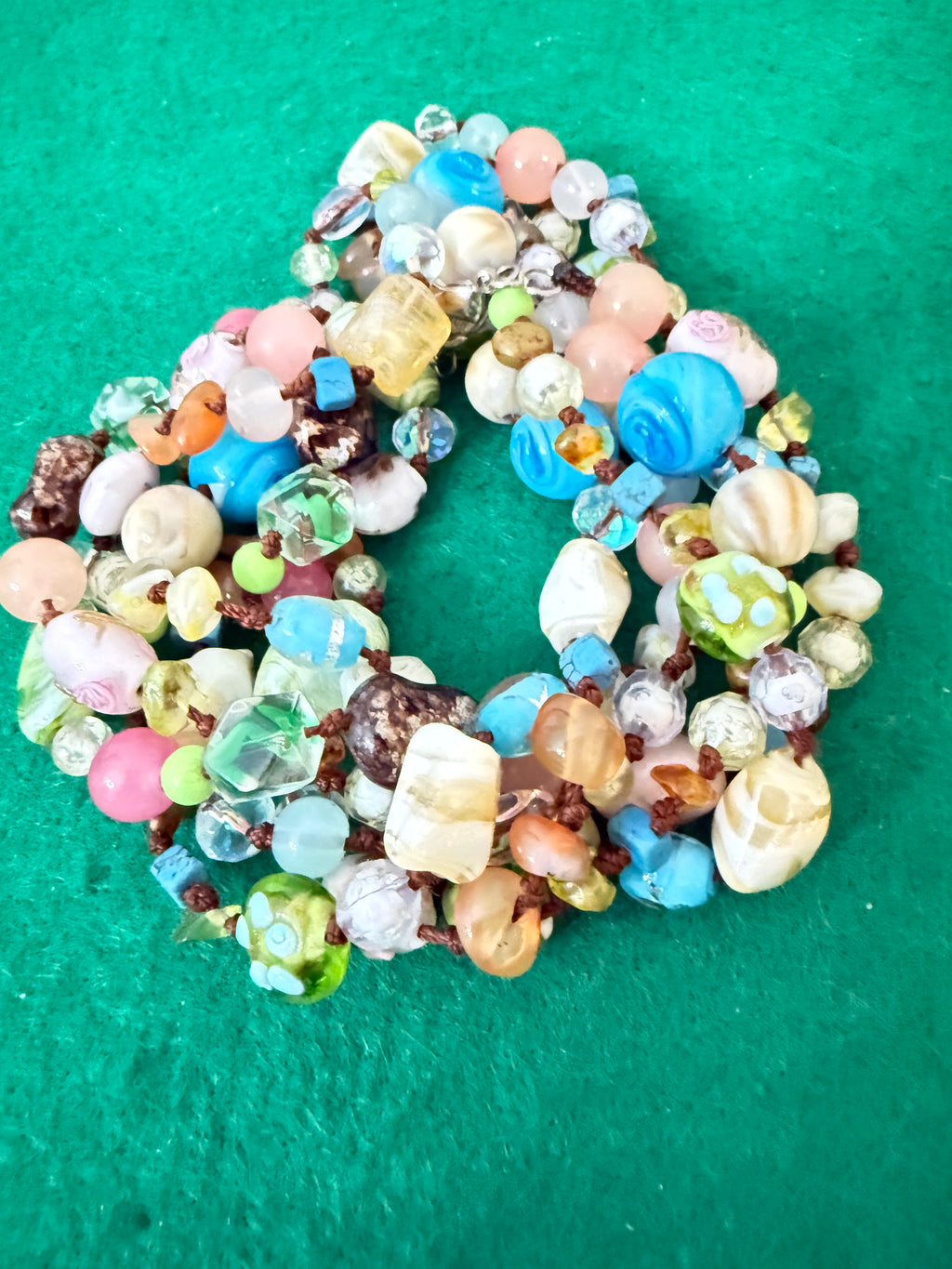 Vintage Art Glass Beaded Necklace Signed Cookie Lee