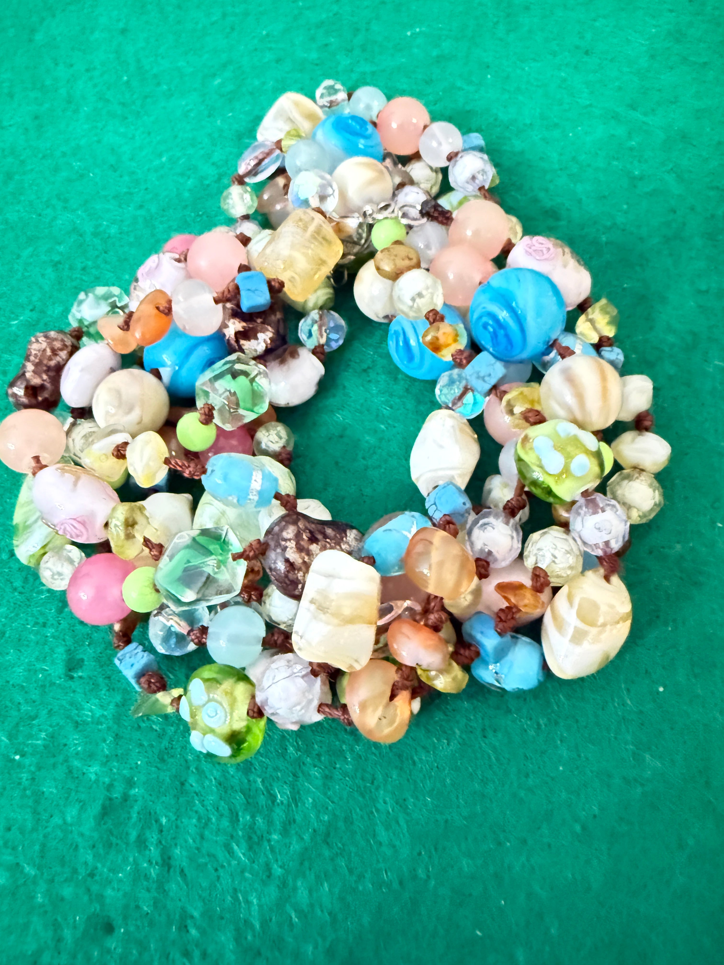 Vintage Art Glass Beaded Necklace Signed Cookie Lee