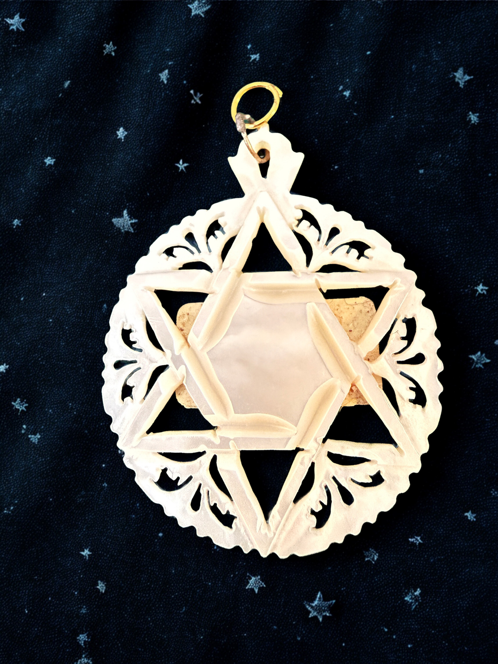 Vintage Pendant Hand Carved Mother of Pearl MOP Star of David Israel Bethlehem