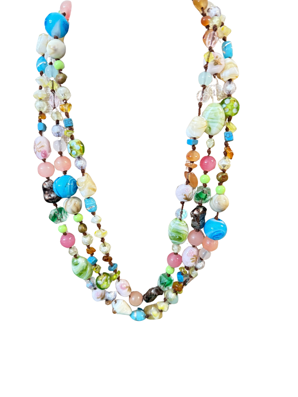 Vintage Art Glass Beaded Necklace Signed Cookie Lee
