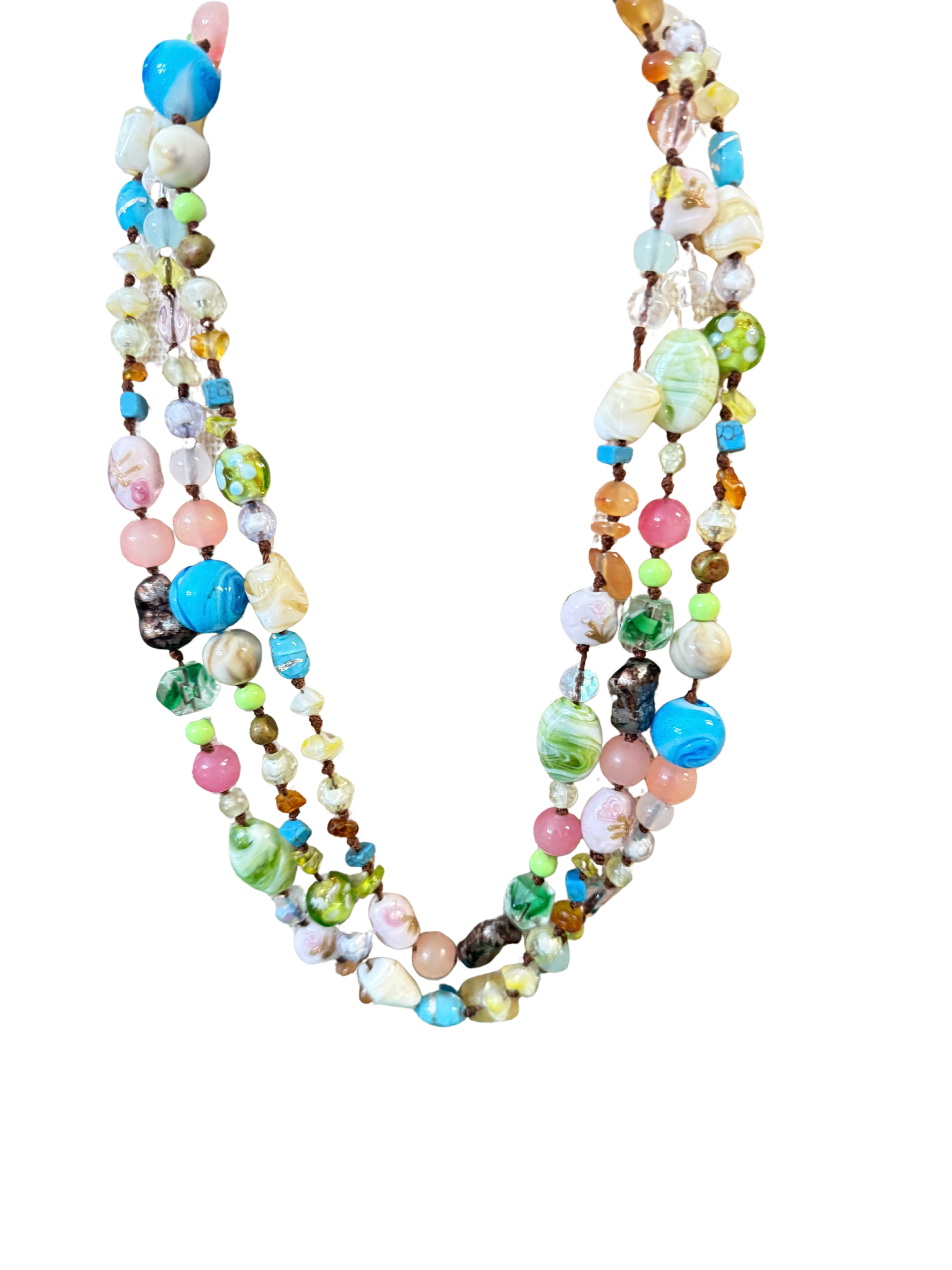 Vintage Art Glass Beaded Necklace Signed Cookie Lee