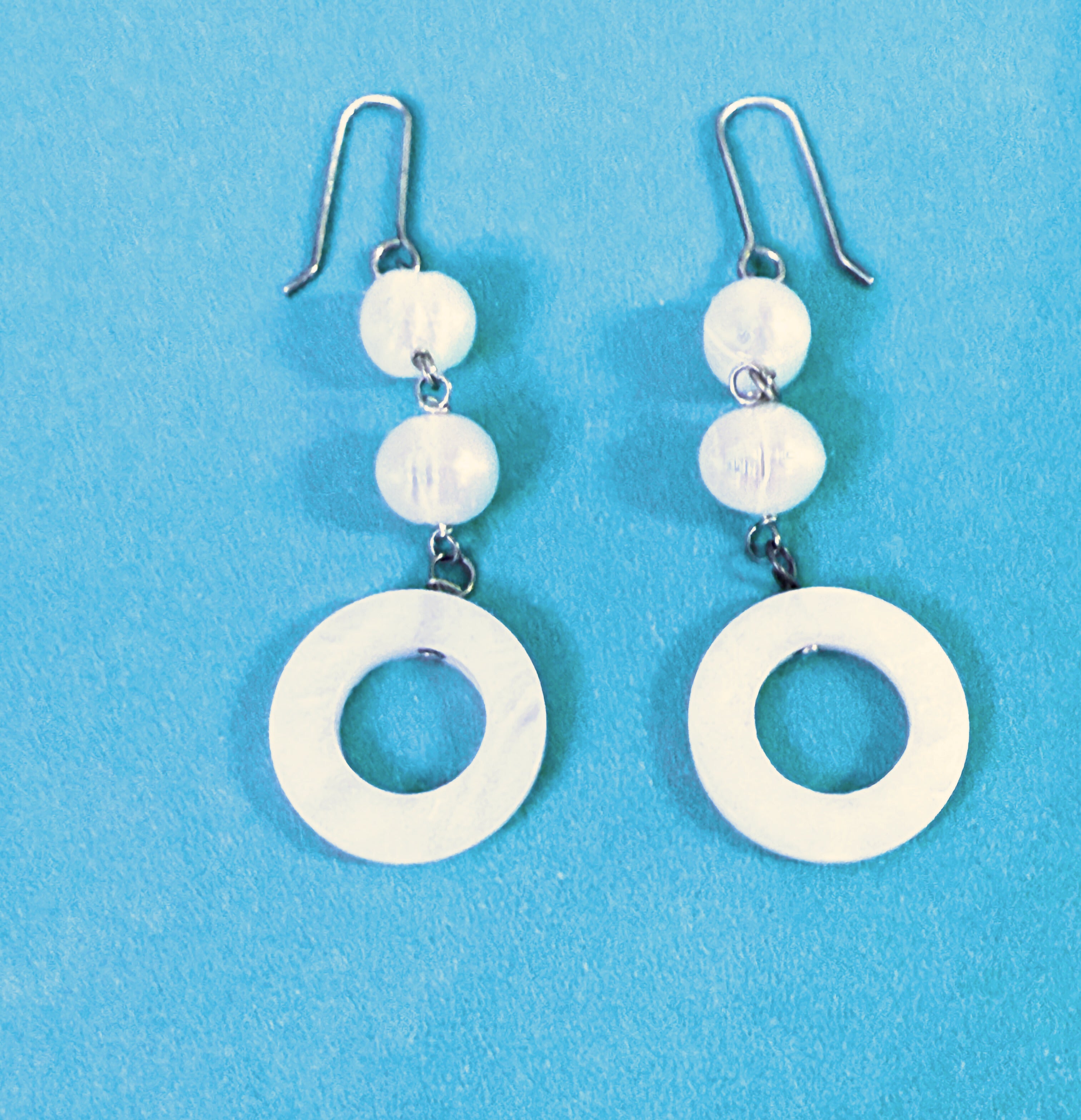 Pearl and Mother of Pearl Drop Dangle Pierced Earrings