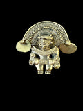 Pre-Columbian Tumbaga Cacique Chieftain With Flamboyant Headgear Scepter Pendant