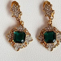 Kenneth Jay Lane Gold and Emerald Green Drop Earrings St Patrick's Day Bling