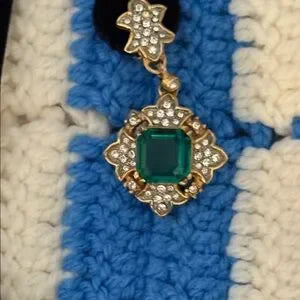 Kenneth Jay Lane Gold and Emerald Green Drop Earrings St Patrick's Day Bling