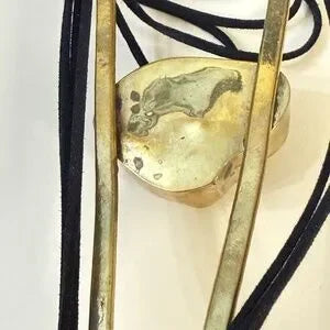 Turquoise Brass Artisan Bolo Tie Necklace Southwestern