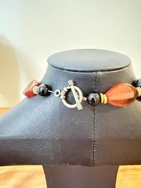Antique Tibetan Style Carnelian & Carved Onyx Beads Ethnic & Regional Necklace